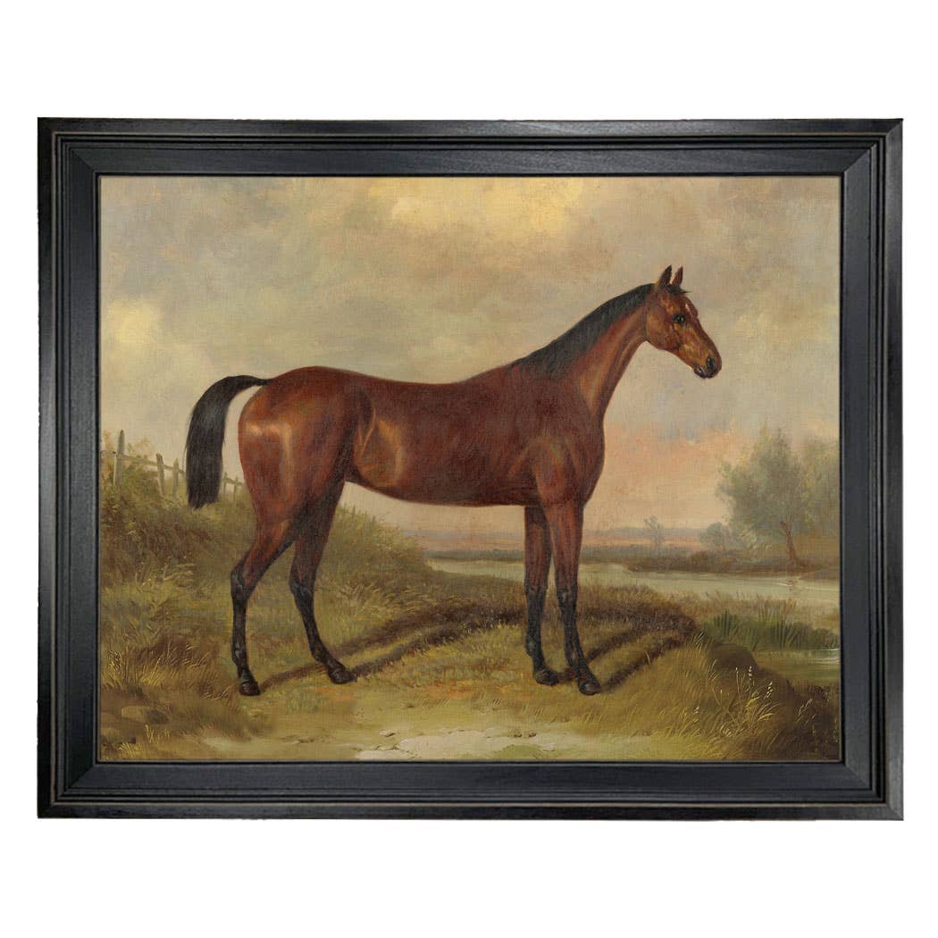 Hunter in a Landscape Vintage Painting Print on Canvas: Gold Florentine Leaf / 8" x 10"