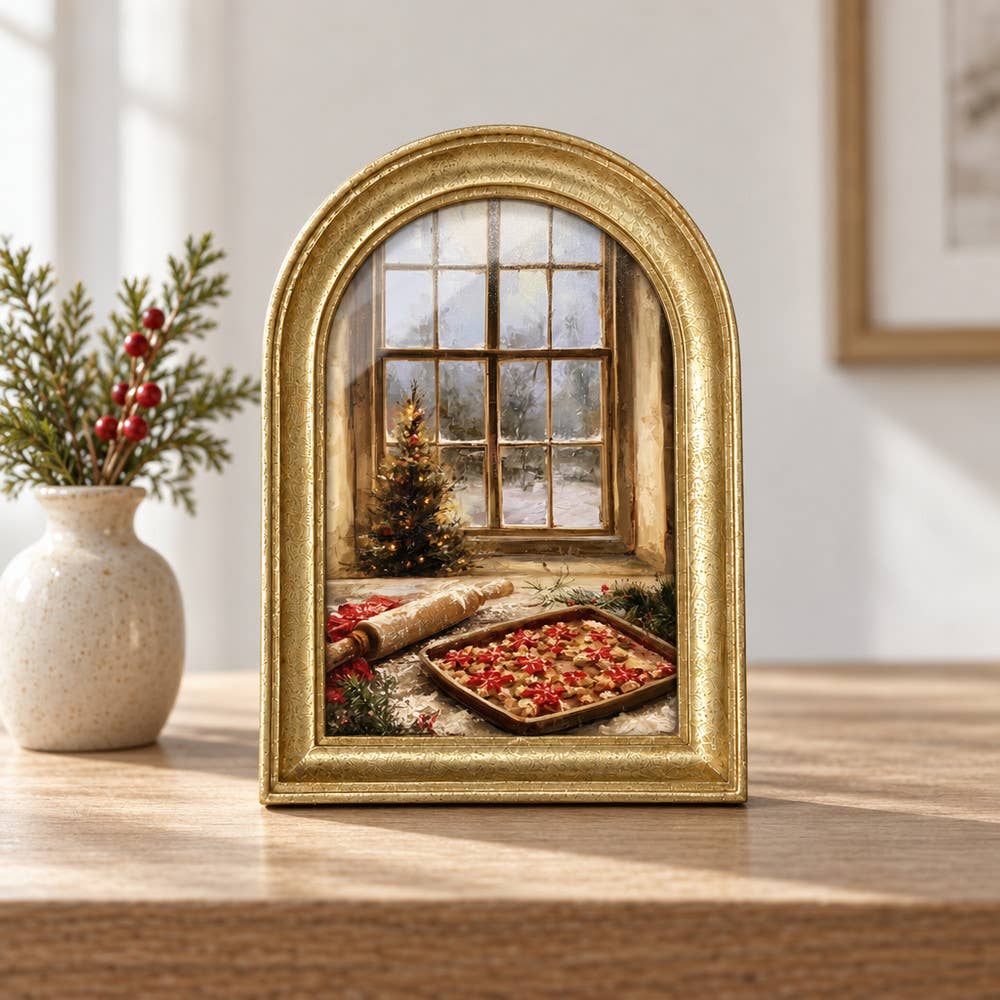 Gold Arch Framed Vintage Style Christmas Cookies Art Print