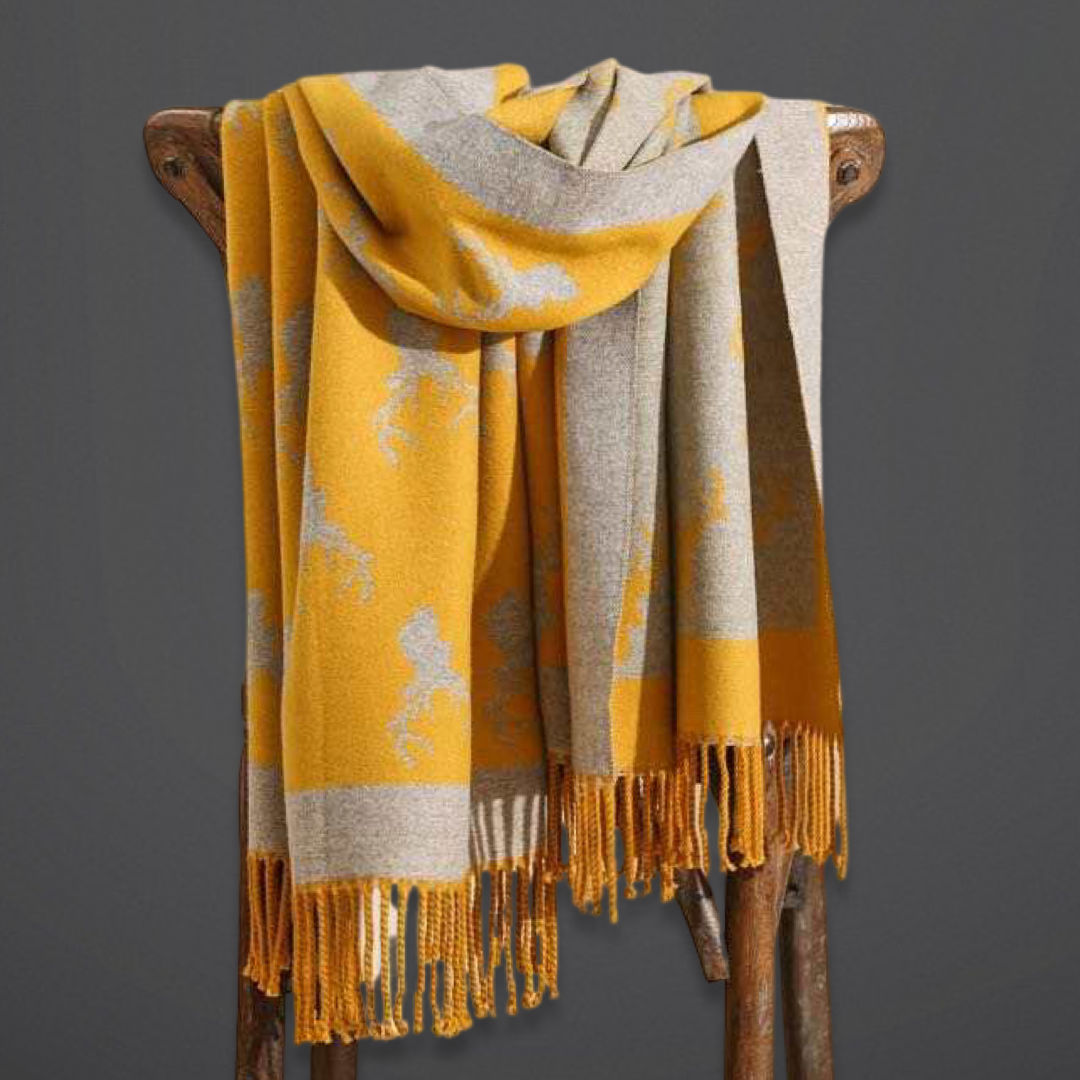Deer Hunting Stag Head Winter Scarf LA CHASSE - Fringe: Red