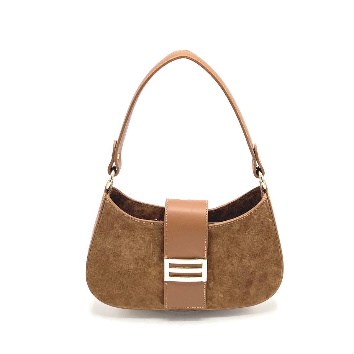 Suede leather shoulder bag,  Camel