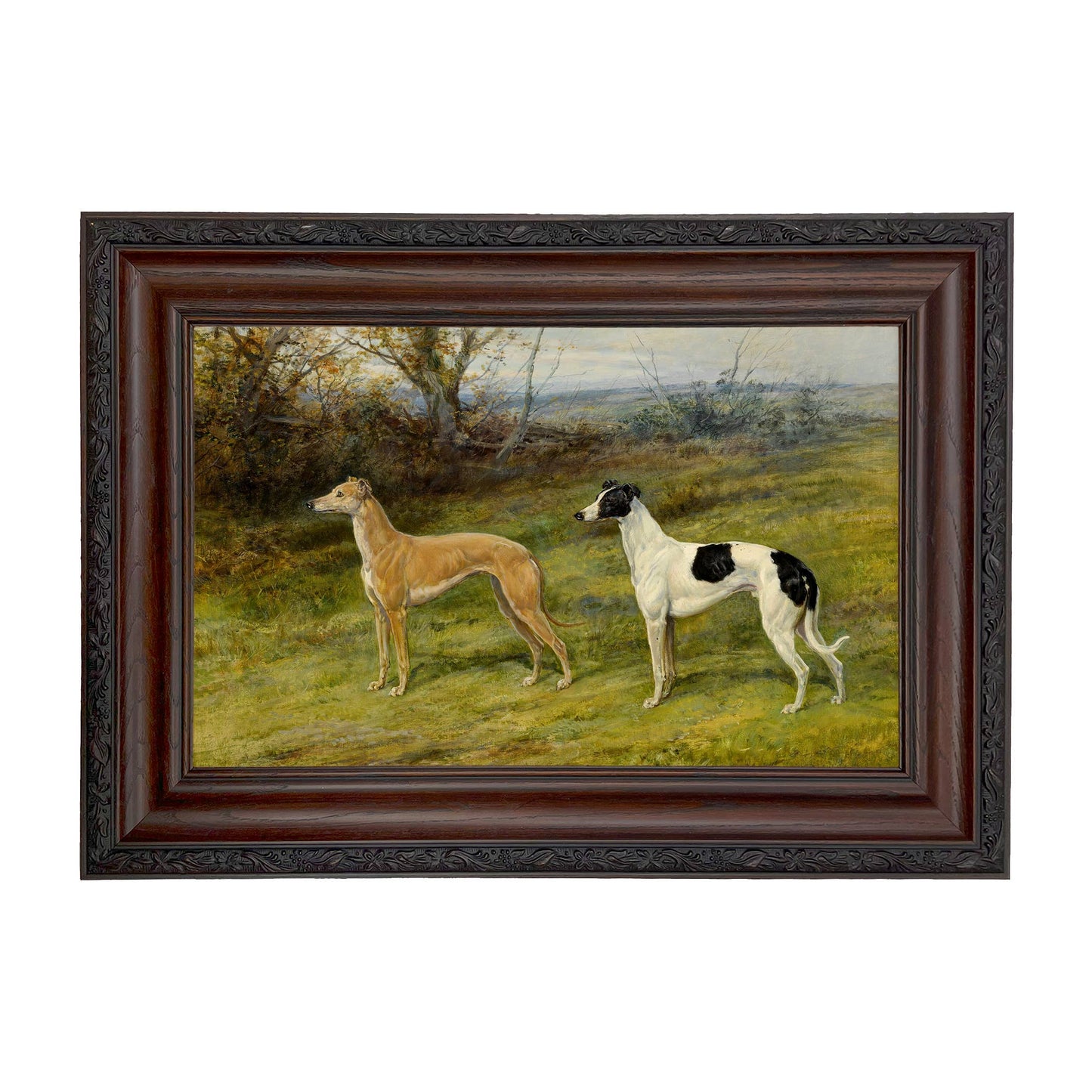Two Greyhounds by Heywood Hardy Painting Print | Wall art: Ornate Antiqued Gold/Gesso / 7″ x 11″