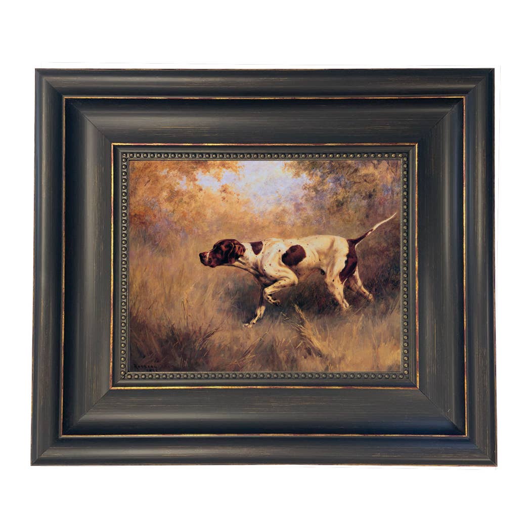 On Point English Pointer Framed Painting Print | Wall Art: Wide Distressed Black/Copper-Bead / 5" x 6"