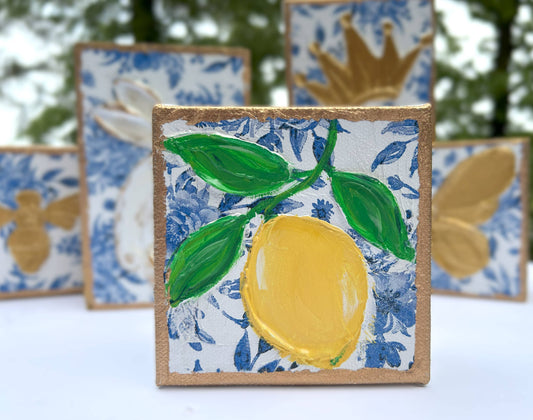 Chinoiserie Art Minis |  botanicals blue white bridal tea : Lemon