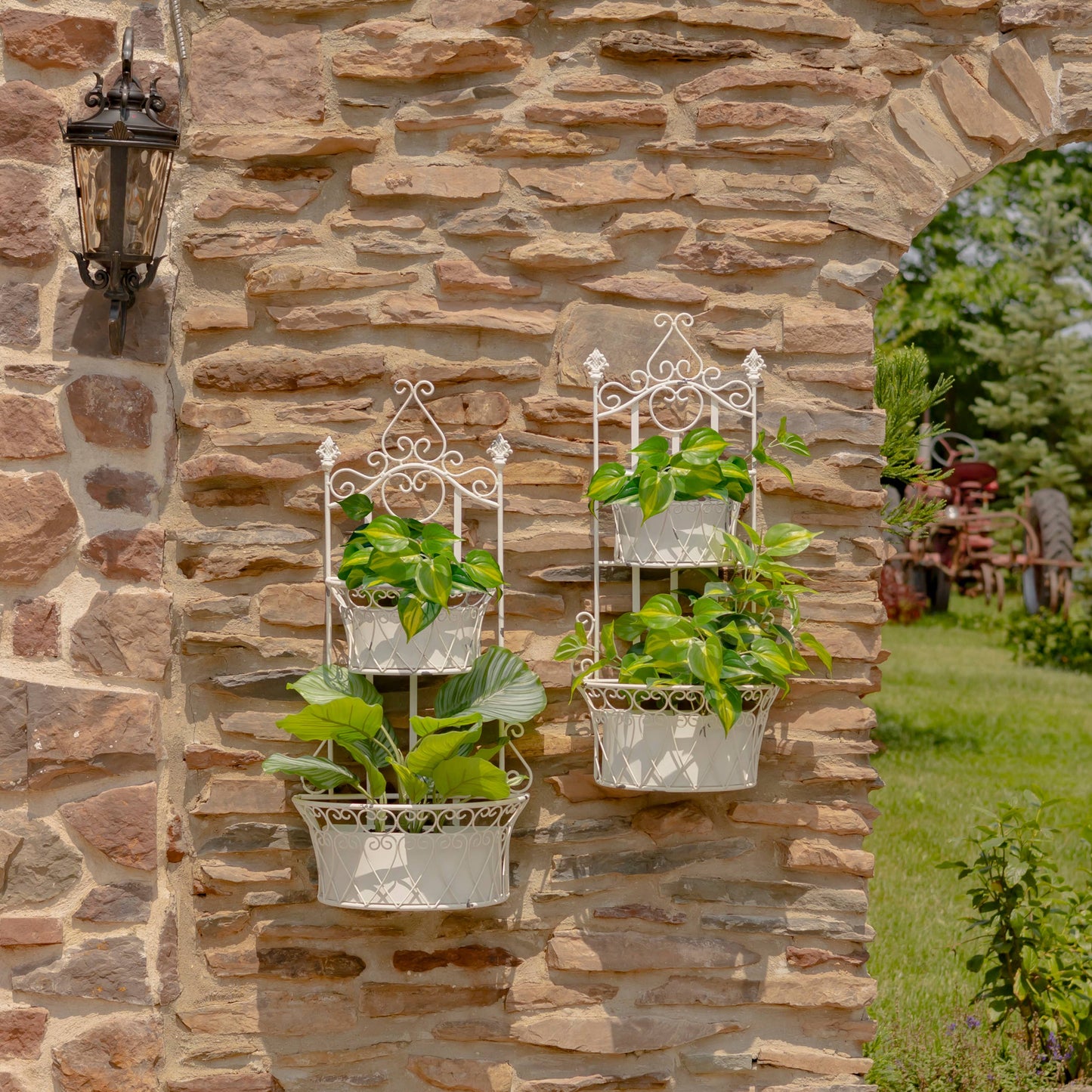 Dual Wall Hanging Planters with Removable Baskets: Antique White