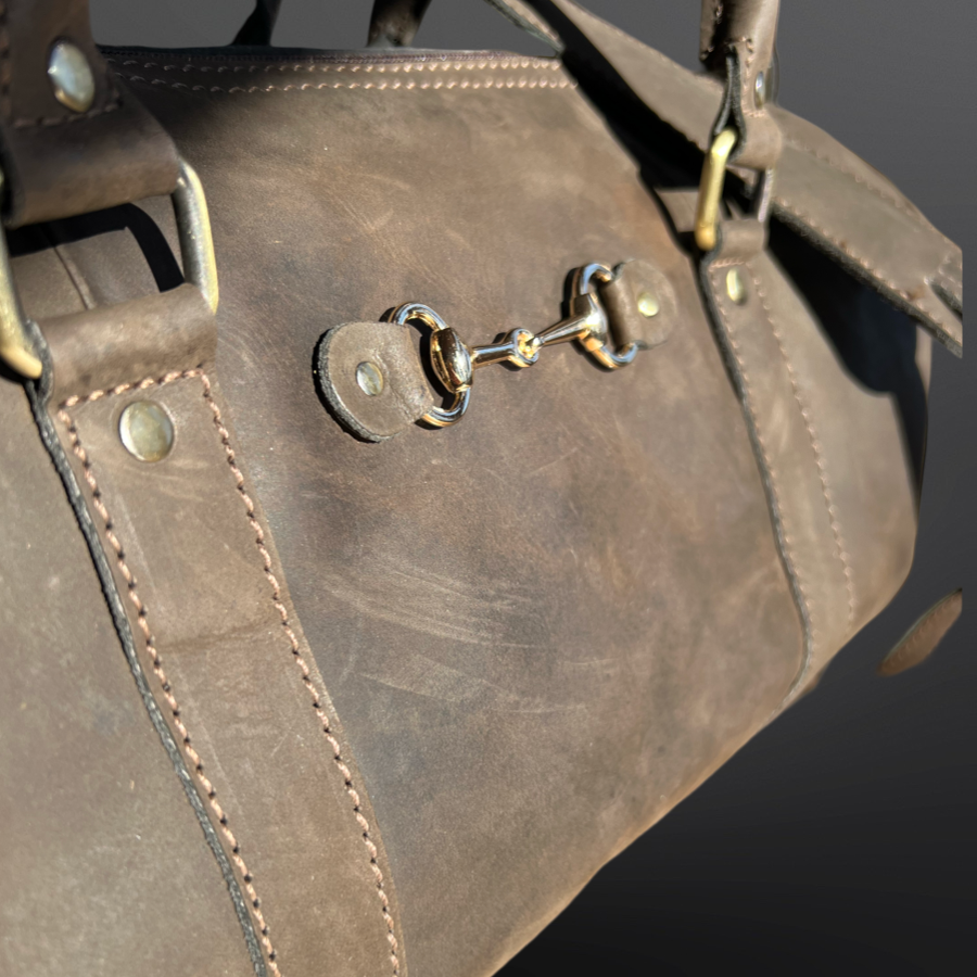 Equestrian Leather Duffle Bag Style Handbag Snaffle Bit : Black