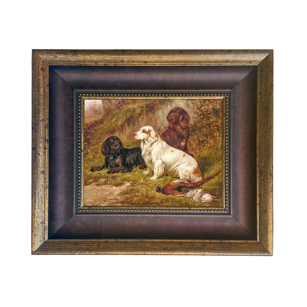 Spaniels at Rest by Colin Graeme Framed Painting Print: Narrow Distressed Black/Copper-Bead / 5" x 6"
