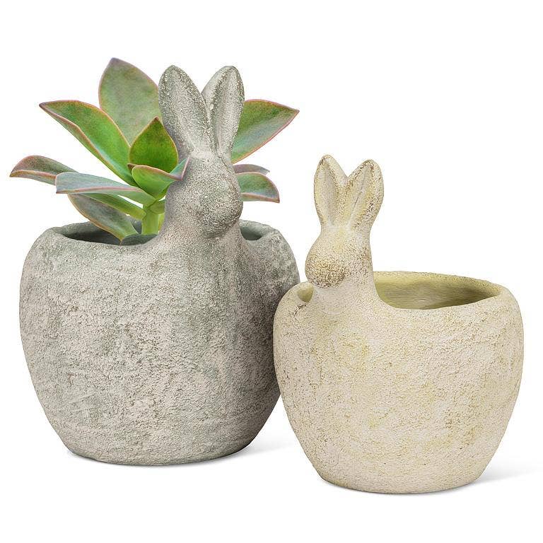 Medium Planter with Rabbit Head-Green-7"H
