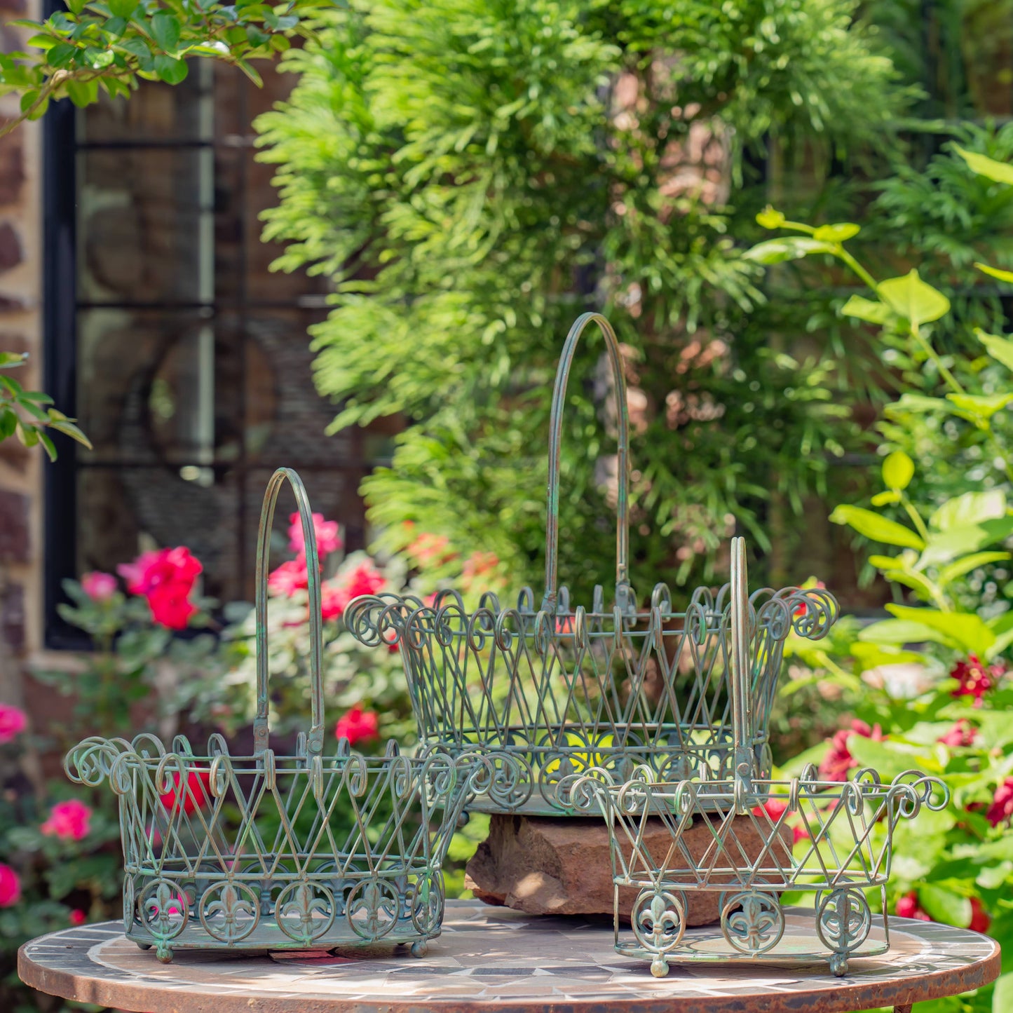 Decorative Garden Baskets Metal Wire- 3PC/Set - Options: Verdi Green