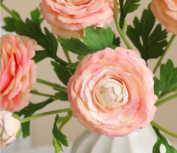 18"-Ultra Realistic Artificial Real Touch Ranunculus: Soft Coral Peach