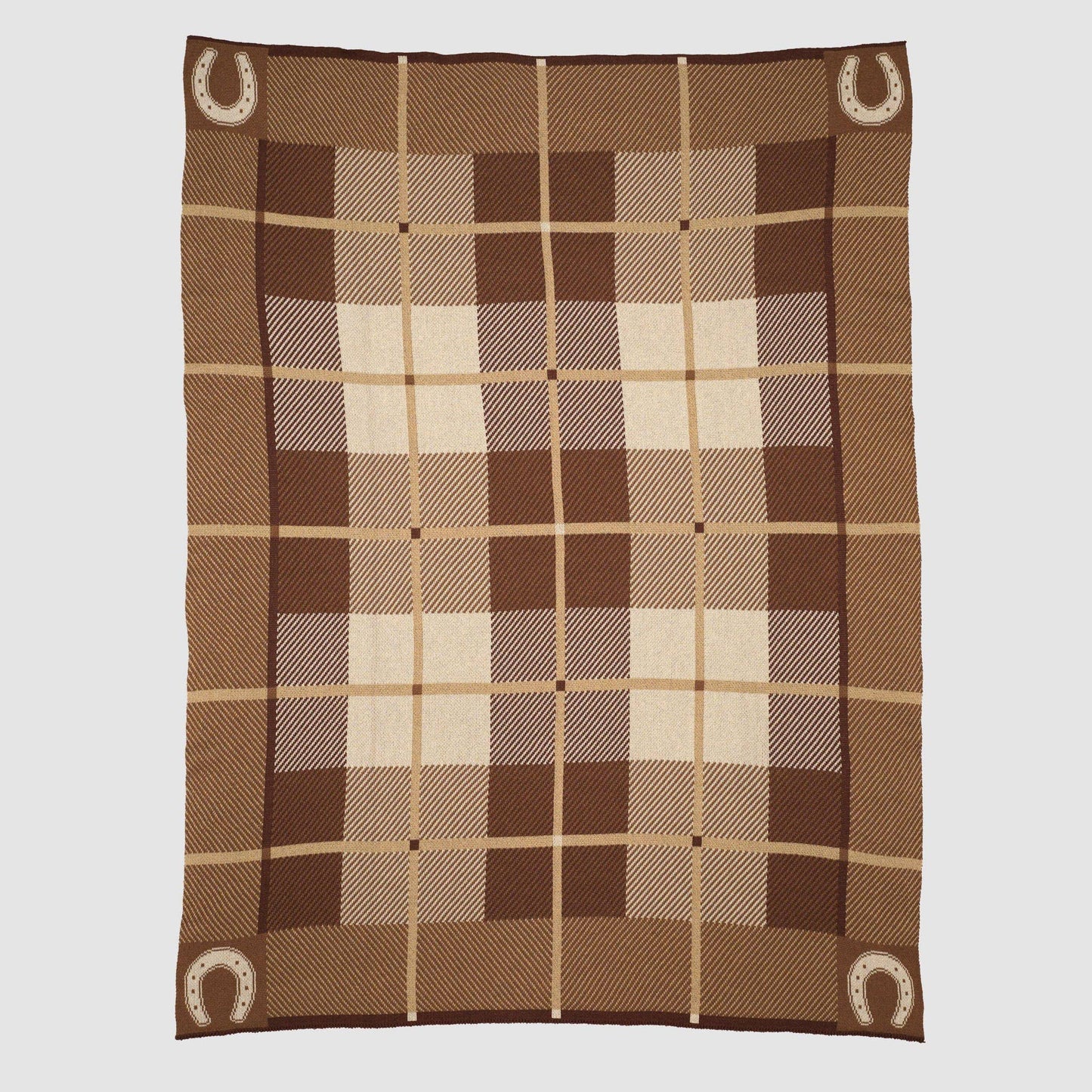 Cotton Sustainable Knit Stripe Throw Blanket - Equestrian Barn Plaid: Green