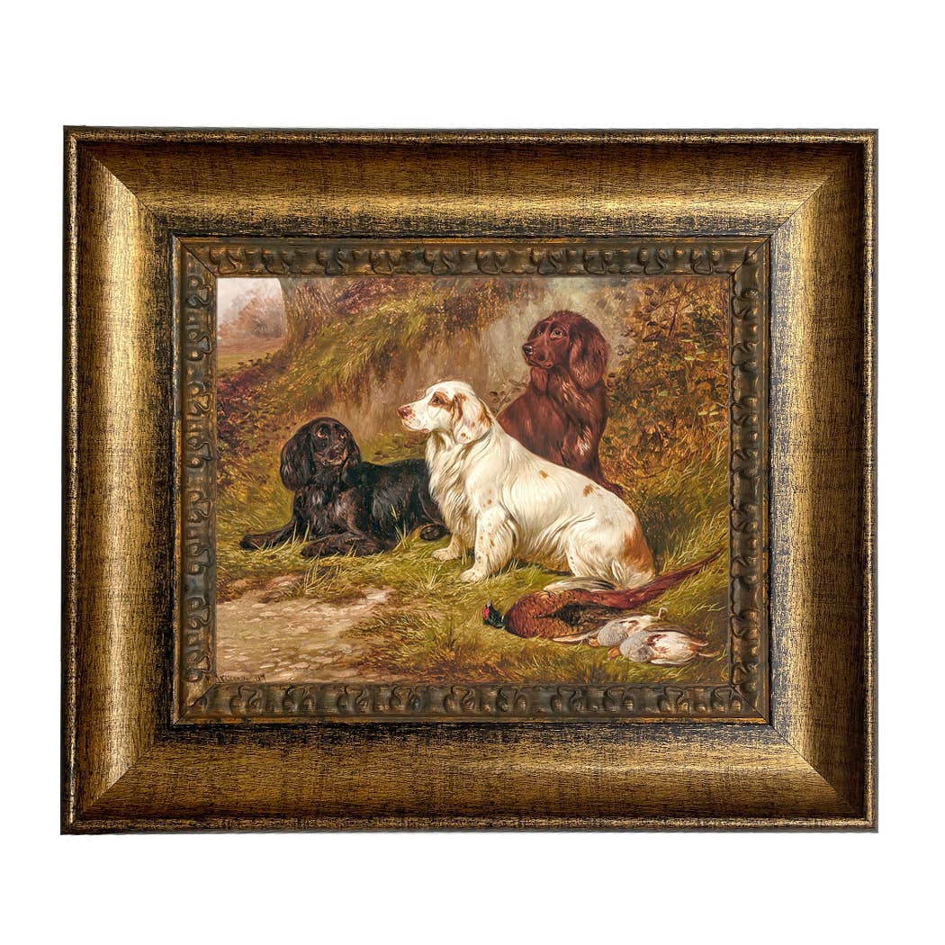 Spaniels at Rest by Colin Graeme Framed Painting Print: Narrow Distressed Black/Copper-Bead / 5" x 6"