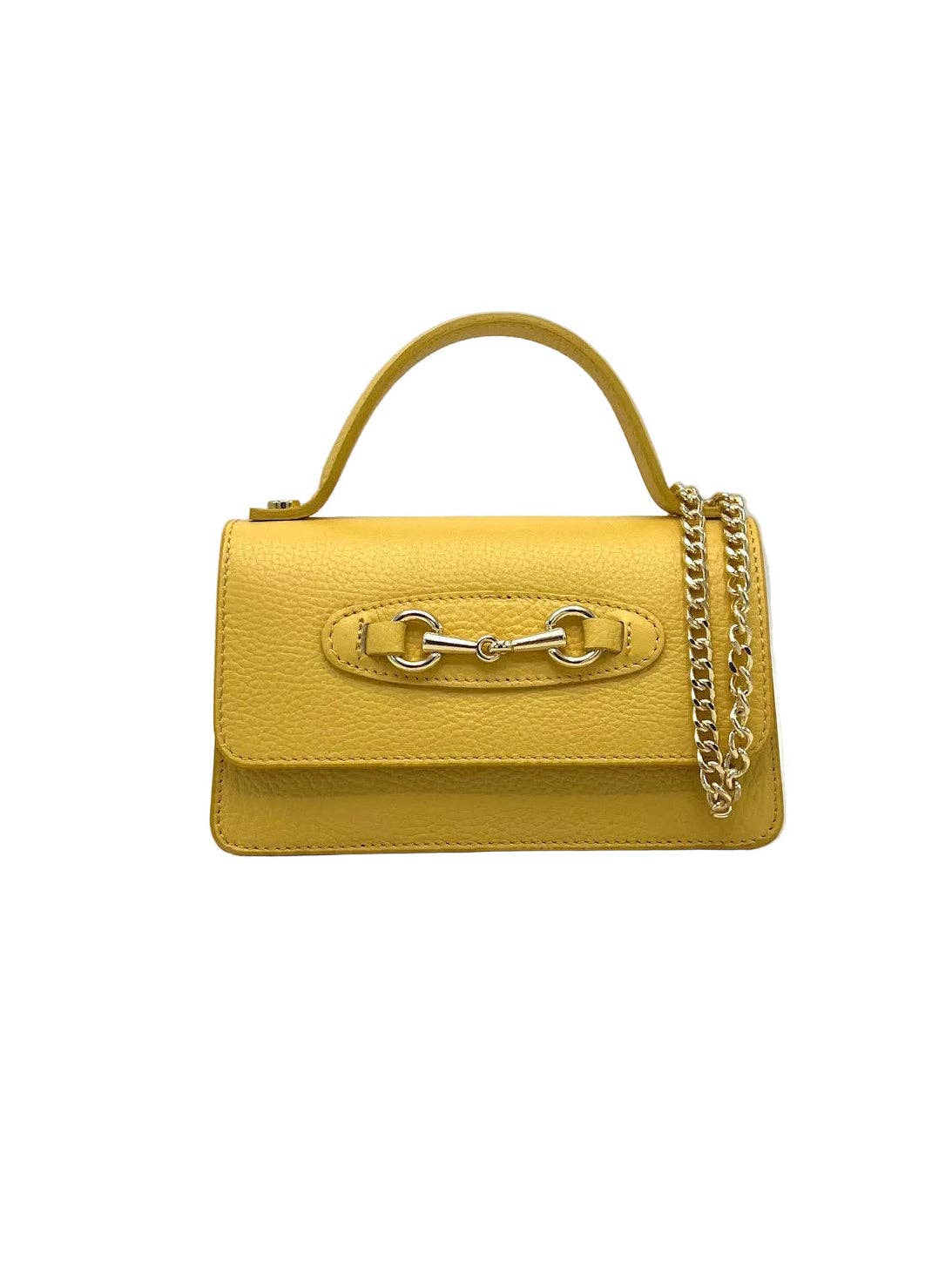 Women's Genuine Leather Handbag with Chain, Made in Italy, art. 112569New: Yellow