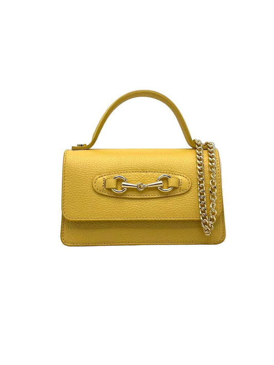 Women's Genuine Leather Handbag with Chain, Made in Italy, art. 112569New: Yellow