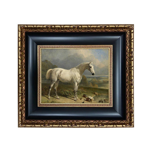 Gray Horse with Ducks Vintage  Painting Print on Canvas