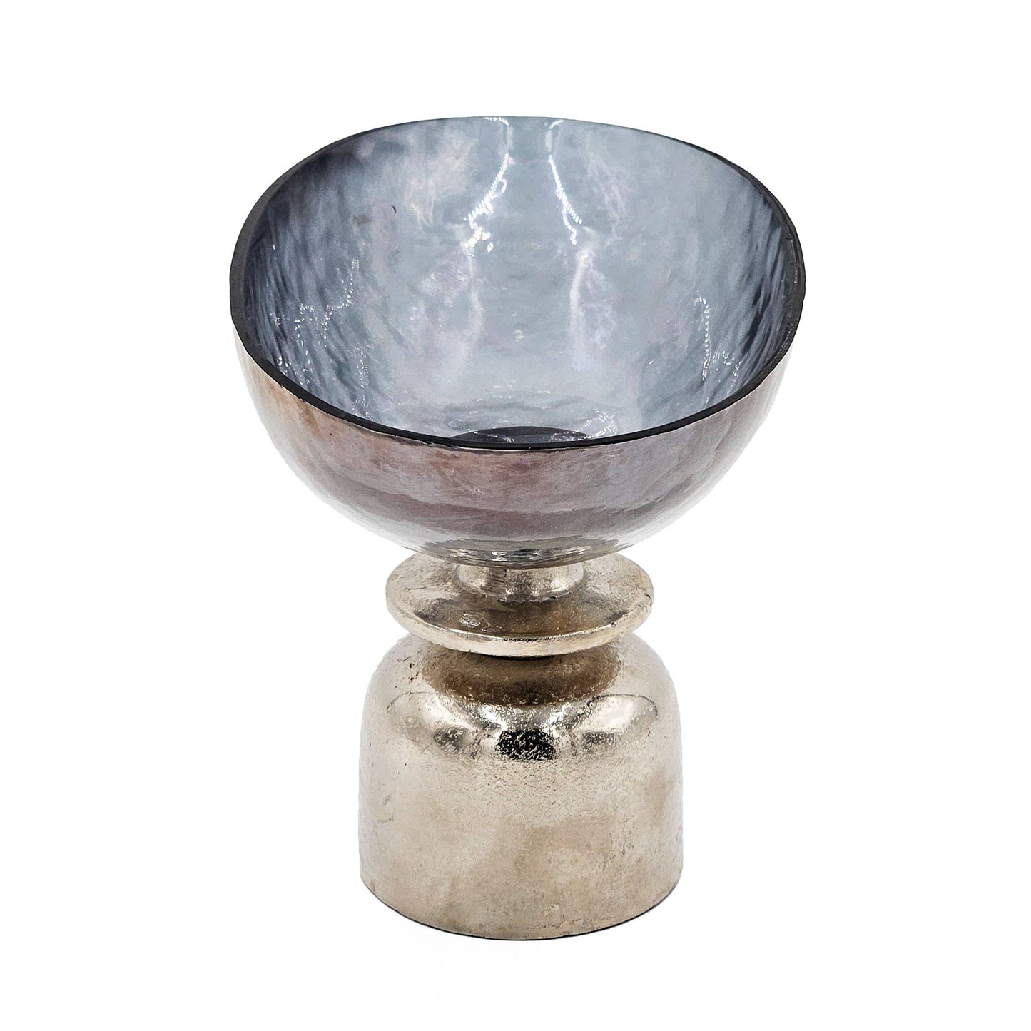 13x7x8.5" Glass Pedestal Bowl w/ Metallic Base - Gray/Silver