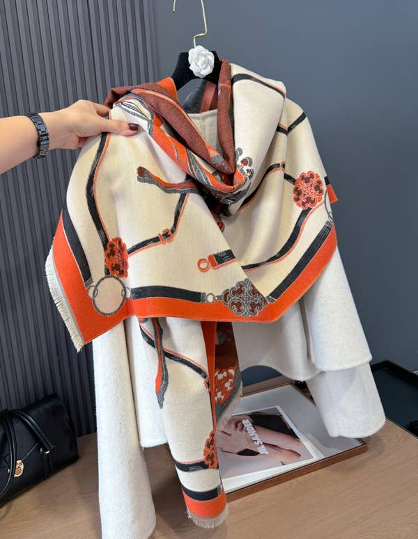 Orange / Black Rosette Mane Reversible Wrap