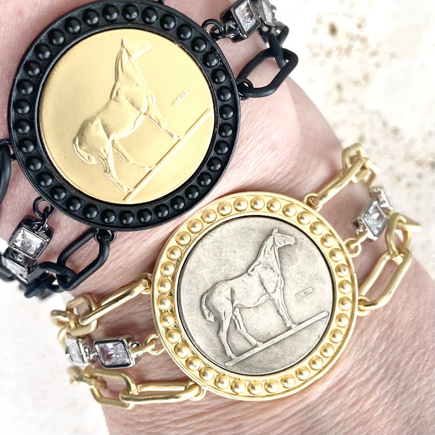 Horse jewelry coin bracelet country western derby equestrian: All gold