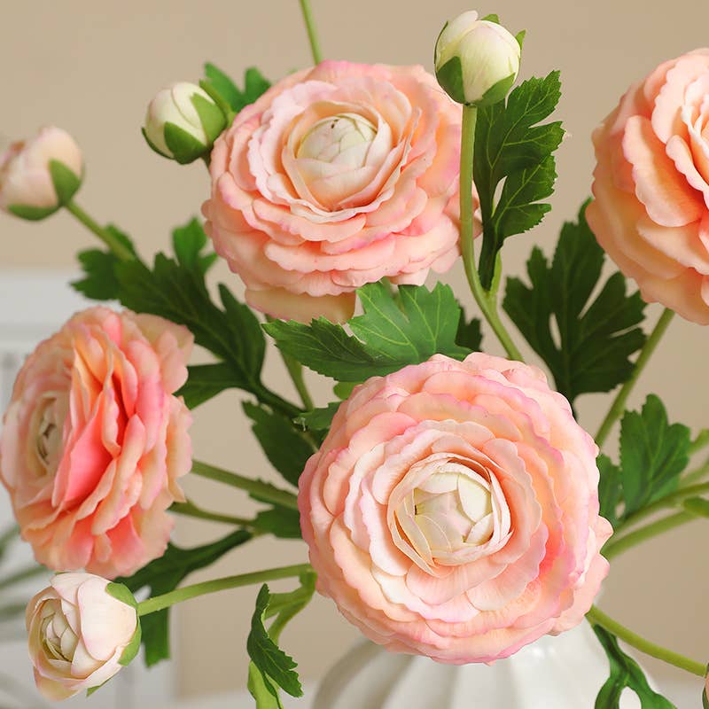 18"-Ultra Realistic Artificial Real Touch Ranunculus: Soft Coral Peach