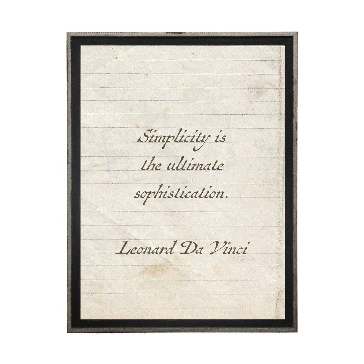 Simplicity Is…Da Vinci Quote On Lined Paper: Black And Silver Narrow Shadowbox 1300-865 Yy / 8" X 10"