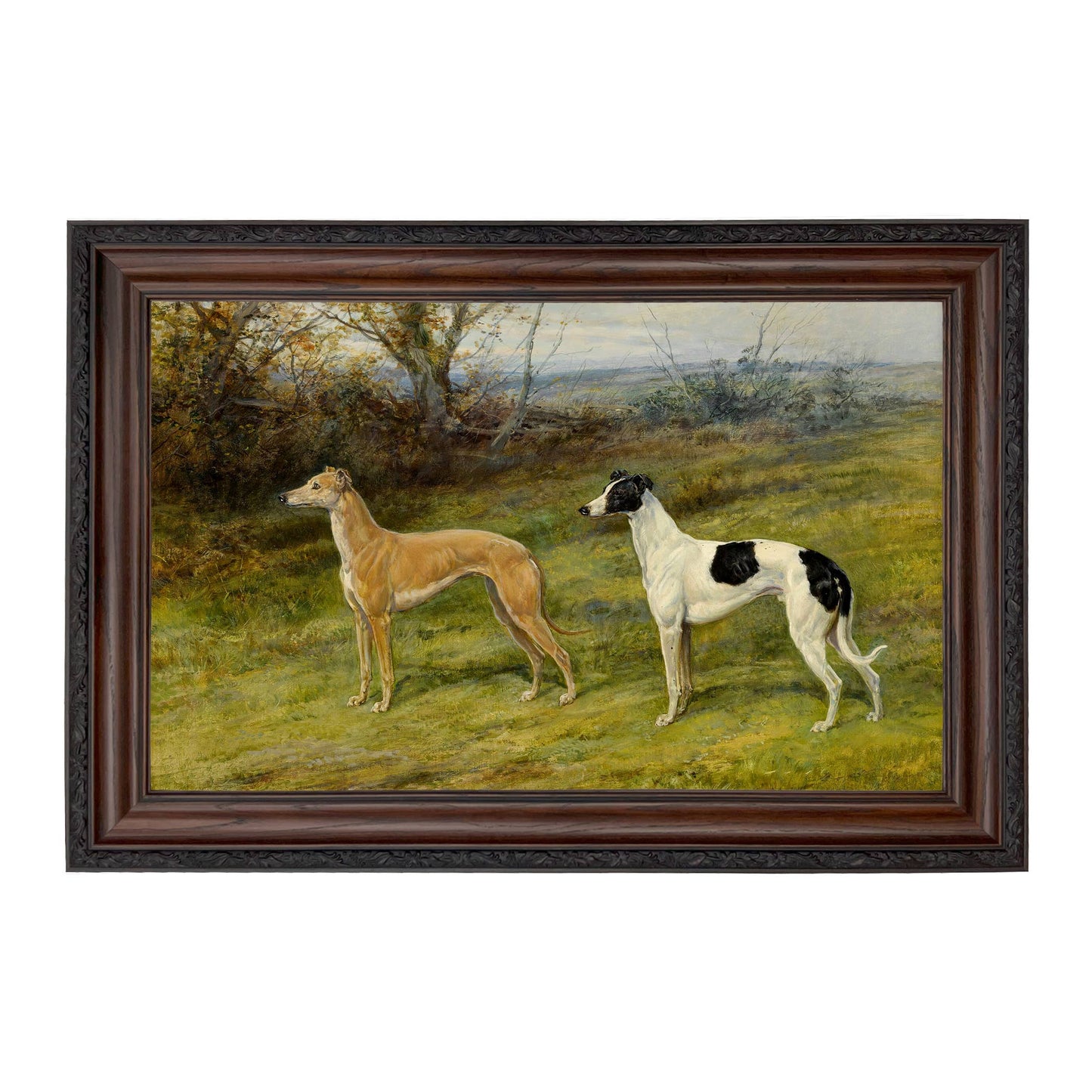 Two Greyhounds by Heywood Hardy Painting Print | Wall art: Ornate Antiqued Gold/Gesso / 7″ x 11″