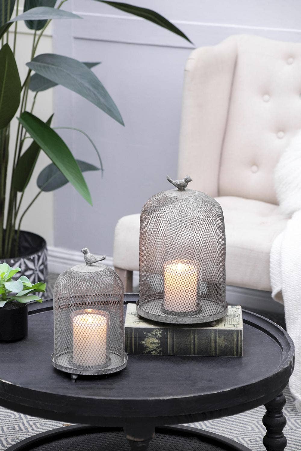 S/2 Sparrow Antique Mesh Candle Holders - Gray