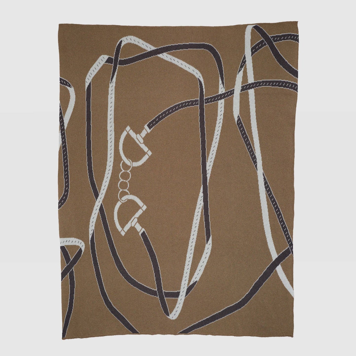 Cotton Sustainable Knit Patterned Throw Blanket - Equestrian Tack: Grey