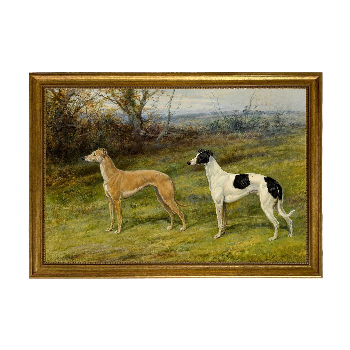 Two Greyhounds by Heywood Hardy Painting Print | Wall art: Ornate Antiqued Gold/Gesso / 7″ x 11″