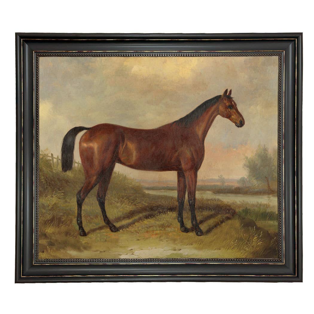 Hunter in a Landscape Vintage Painting Print on Canvas: Gold Florentine Leaf / 8" x 10"