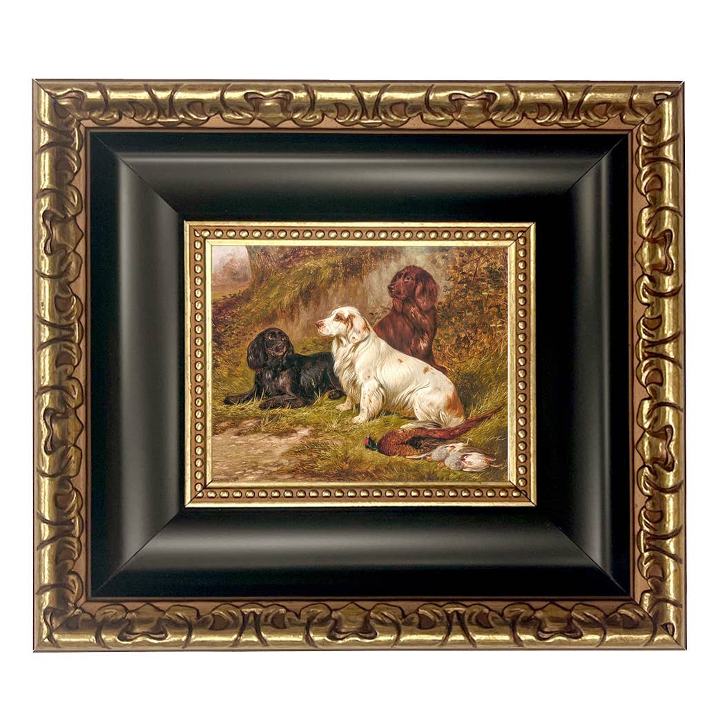 Spaniels at Rest by Colin Graeme Framed Painting Print: Narrow Distressed Black/Copper-Bead / 5" x 6"