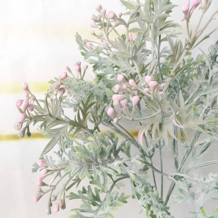 14" Artificial Flocked frosty Dusty Miller Bush: Blush Pink