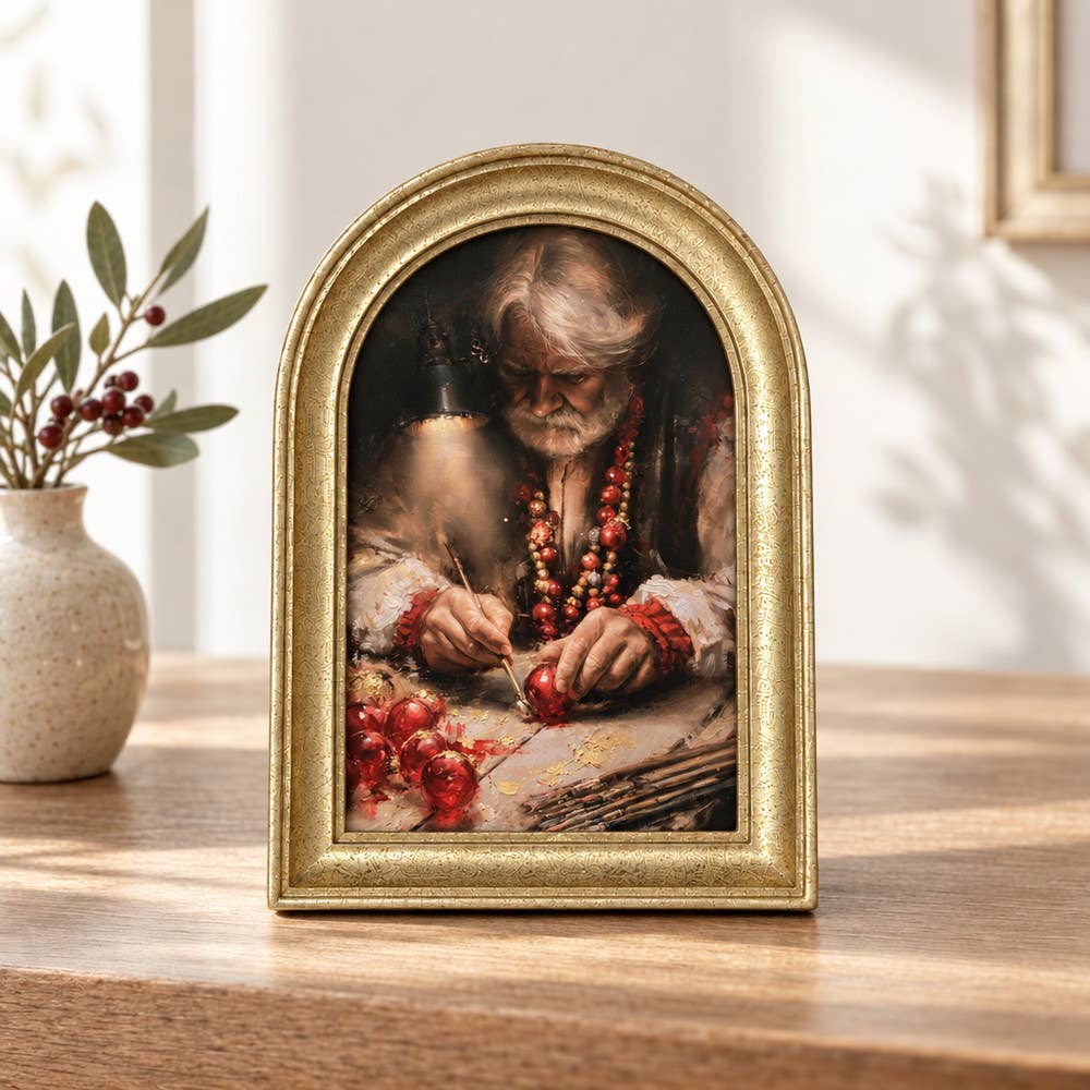 Gold Arch Framed Vintage Style Christmas Craftsman Art Print