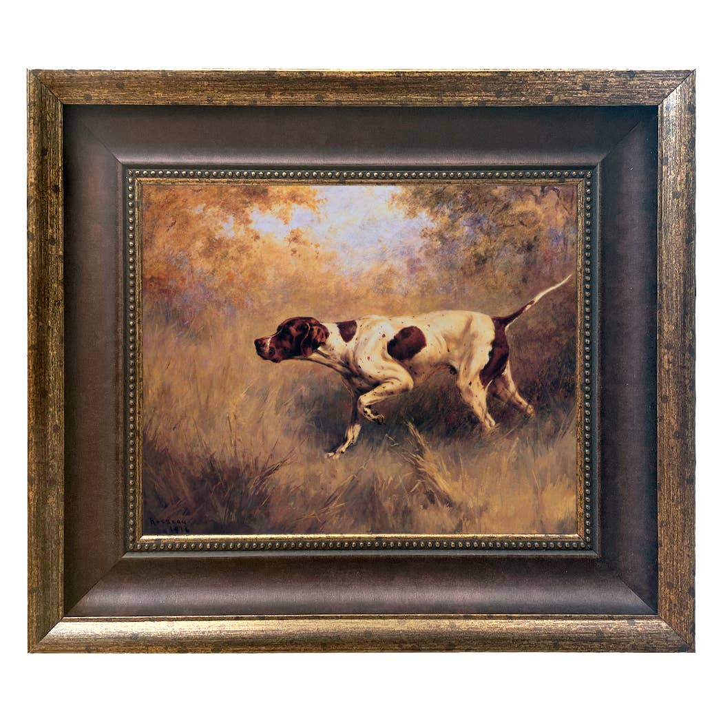 On Point English Pointer Framed Painting Print | Wall Art: Wide Distressed Black/Copper-Bead / 5" x 6"