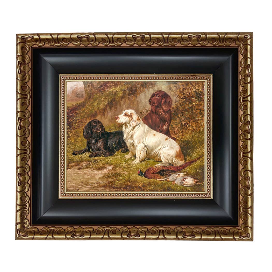 Spaniels at Rest by Colin Graeme Framed Painting Print: Narrow Distressed Black/Copper-Bead / 5" x 6"