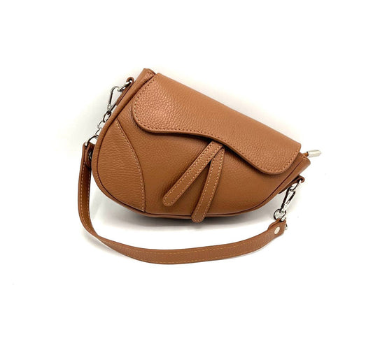 Genuine leather shoulder bag, Made in Italy~Camel