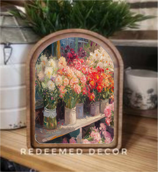 Arch Top Flower Shop Framed Art  : 6x8"
