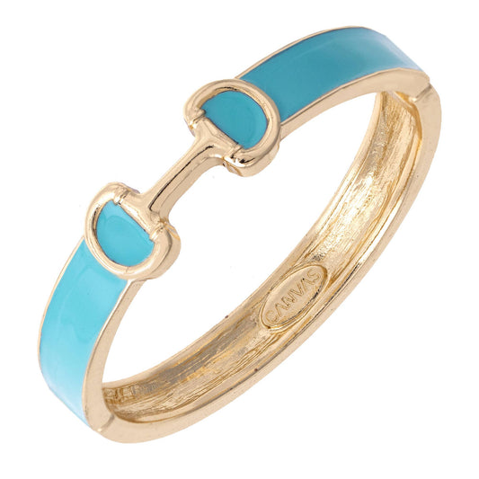 Majesty Horsebit Enamel Hinge Bangle: Light Blue