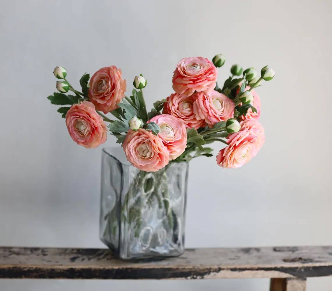 18"-Ultra Realistic Artificial Real Touch Ranunculus: Soft Coral Peach
