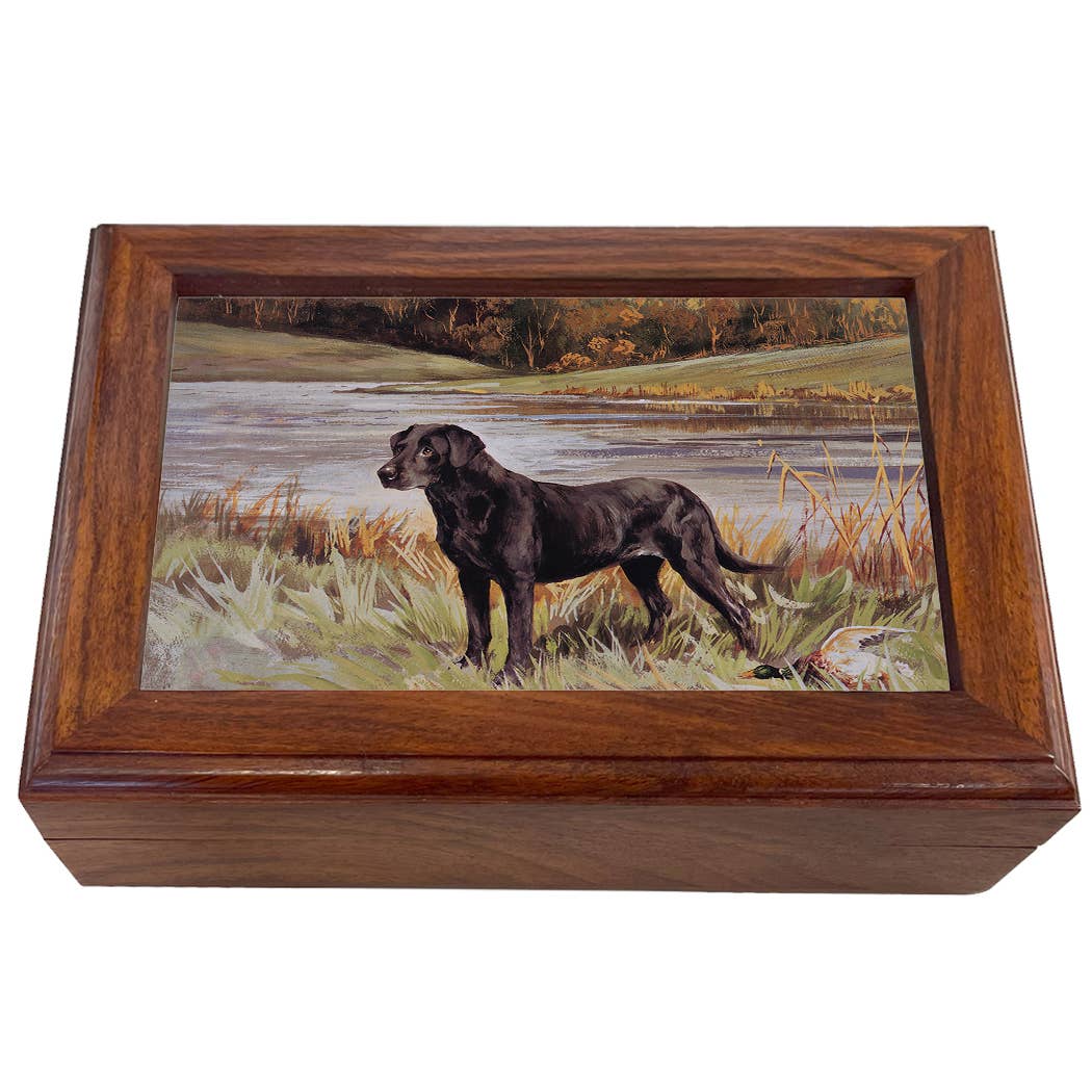 Labrador Retriever with Duck Decorative Solid Wood Boxes: Wood and glass / Small