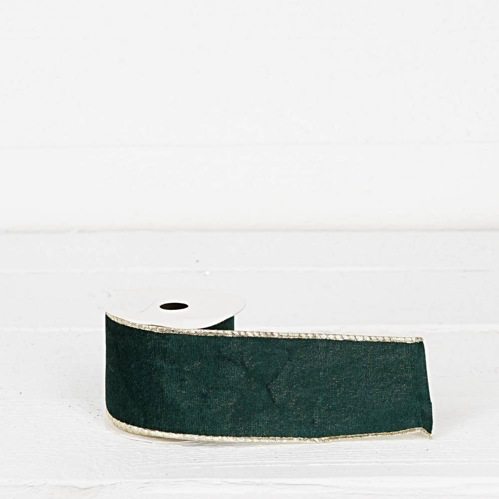 R32947-Wired Ribbon-Green hard velvet w. Gold Back (2.5inW)
