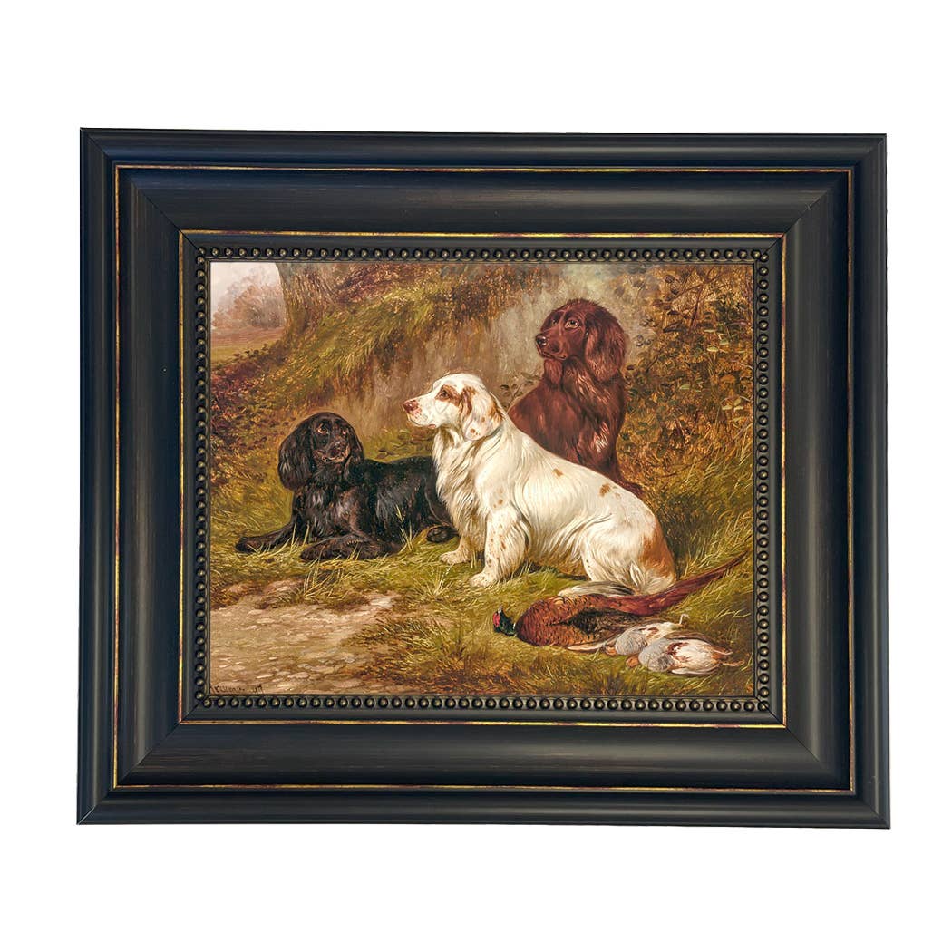 Spaniels at Rest by Colin Graeme Framed Painting Print: Narrow Distressed Black/Copper-Bead / 5" x 6"
