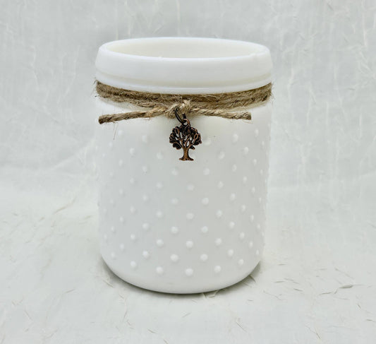 Vintage White Hobnail Candle With Tree Charm: English Currant & Rose