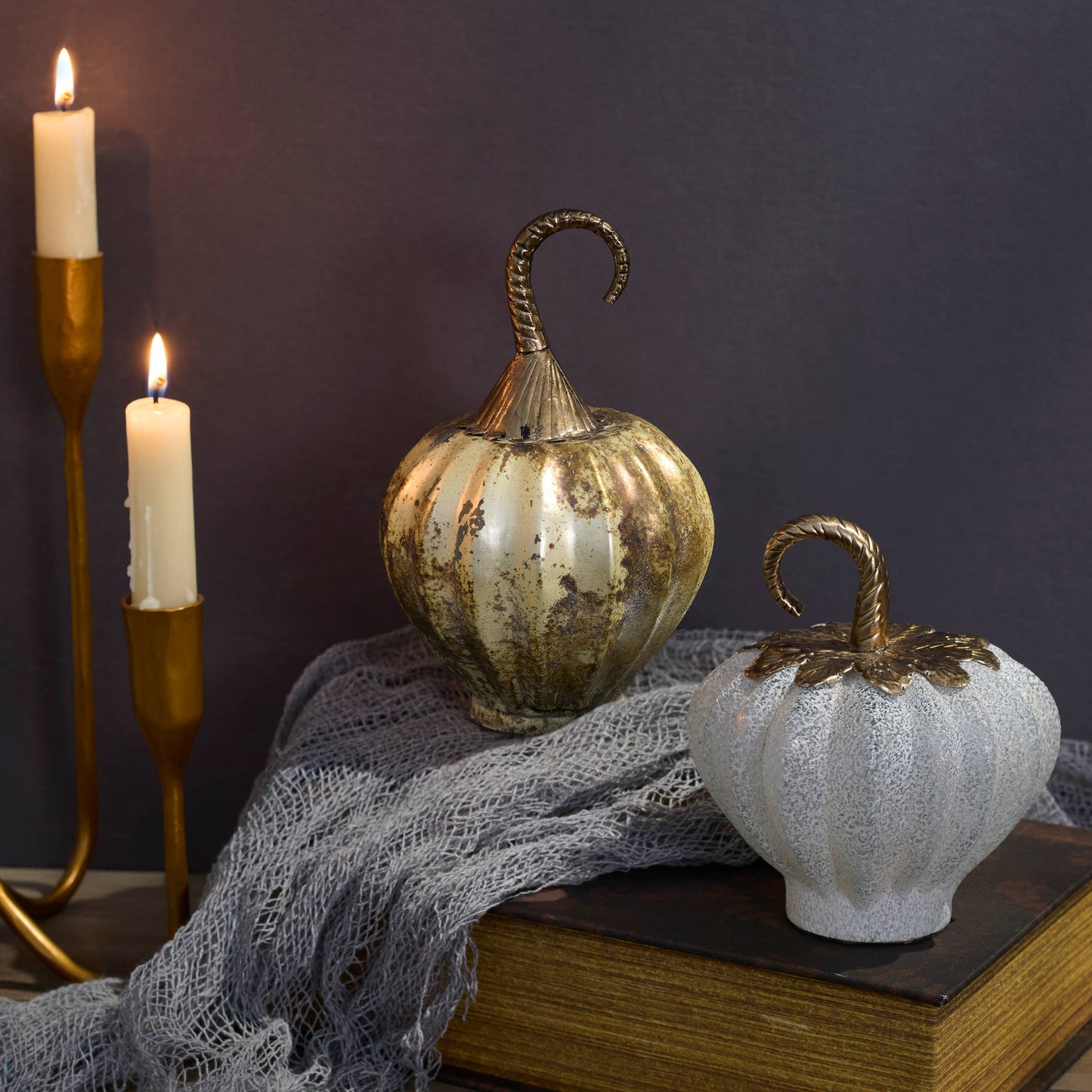Glass Rustic Silver Pumpkin