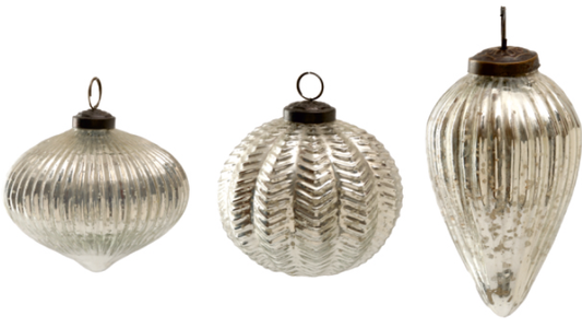 Set of 3 Silver Glass Ornaments
