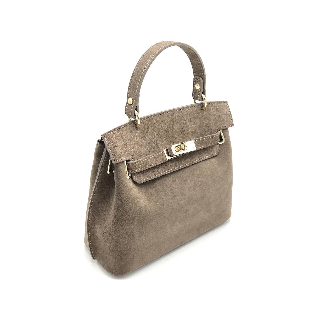 Suede leather handbag with crossbody strap, Made in Italy, art. 112655: Camel