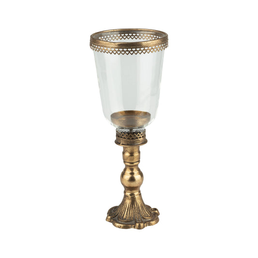 A00550: Glass hurr lamp hldr,rmv gls,cast base,mtl rim,12in