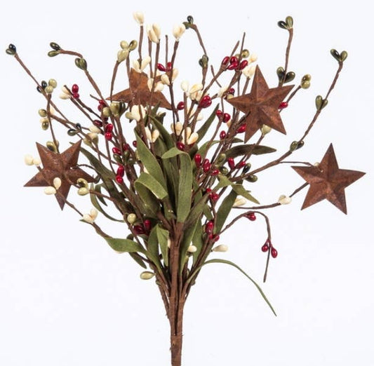 Rice Berry Pick W/Stars, 12in, Hw, Burnt Red/Olive/Butter
