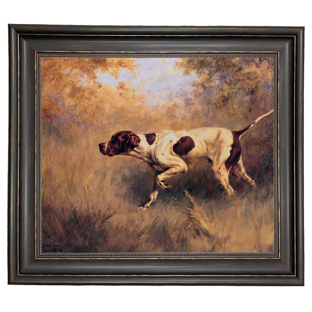 On Point English Pointer Framed Painting Print | Wall Art: Wide Distressed Black/Copper-Bead / 5" x 6"