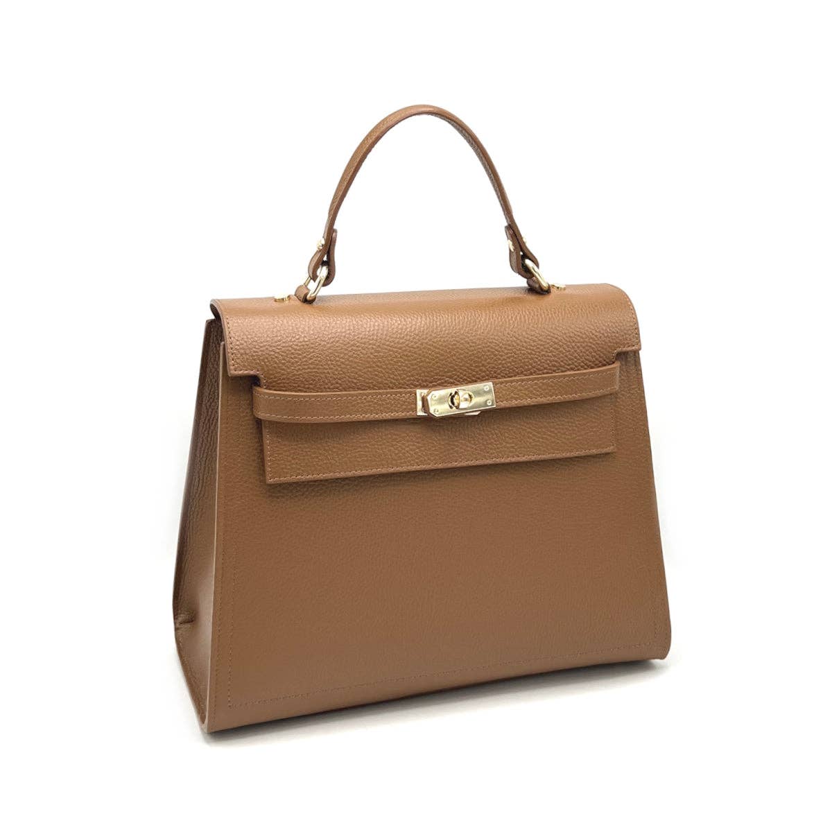 Genuine leather top handle bag XL, Made in Italy, art. 112634: Camel