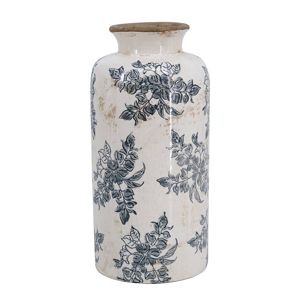 5.5x5.5x12.5" Midnight Blossom Ceramic Vase