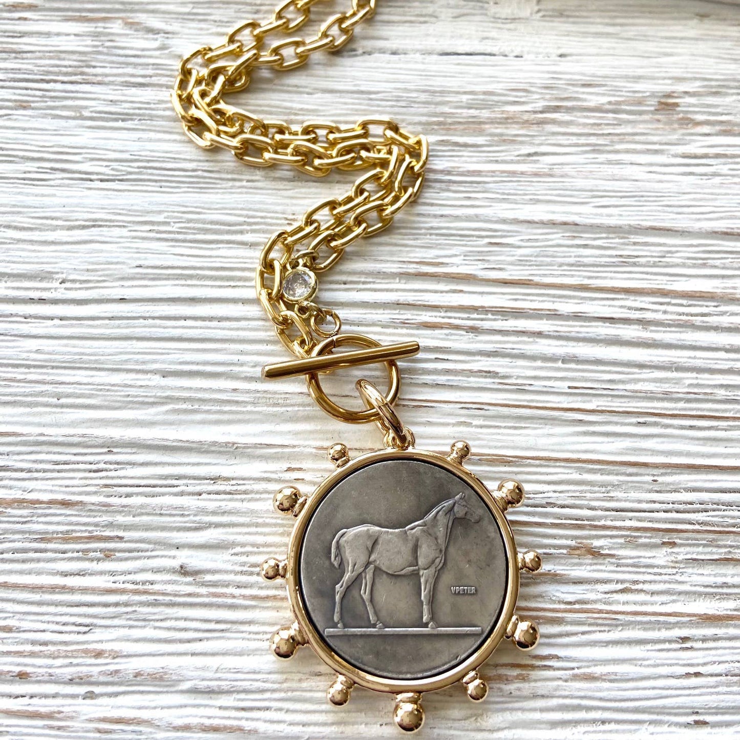 Coin necklace french medallion jewelry  boutique salon: Horse